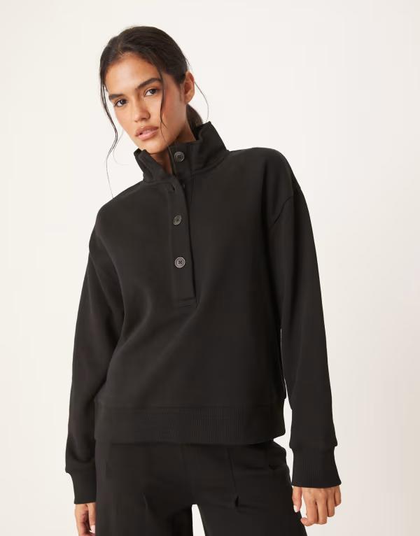 エイソス レディース アウター パーカー・スウェット 流汗 プルオーバー ASOS DESIGN henley collared sweatshirt - part of a set GREEN 緑であること