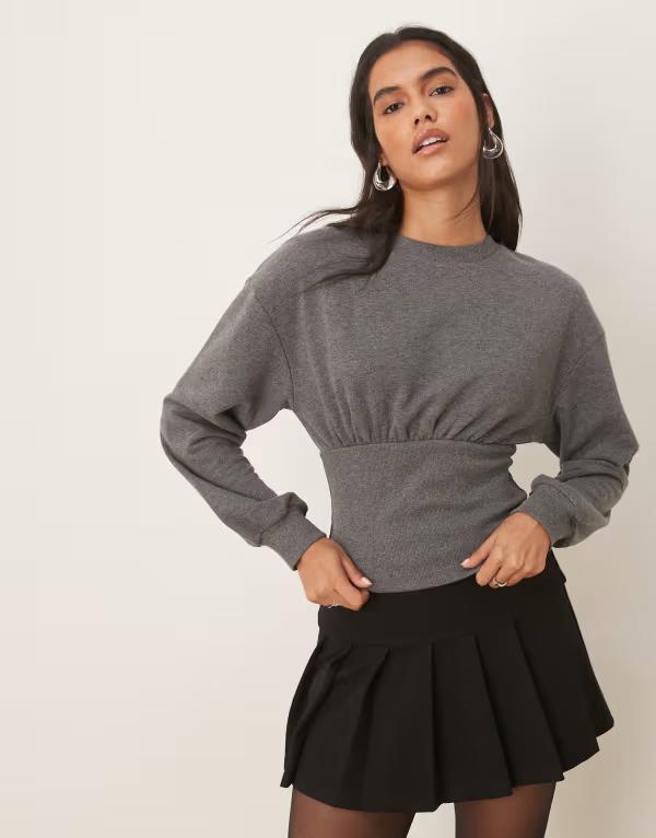エイソス レディース アウター パーカー・スウェット スウェット シャツ ASOS DESIGN cinched sweatshirt with blouson bust detail in charcoal CHARCOAL チャコール