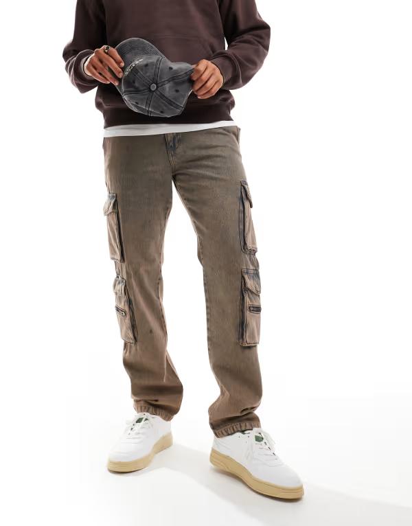 オンリーアンドサンズ メンズ ボトムス デニムパンツ カーゴパンツ パンツ ONLY & SONS Edge straight cargo pants in stone wash Stone Wash ストーン