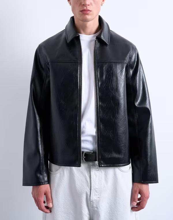 トップマン メンズ アウター ジャケット・ブルゾン レザー フェイクレザー ジャケット Topman faux leather harrington jacket Black ブラック