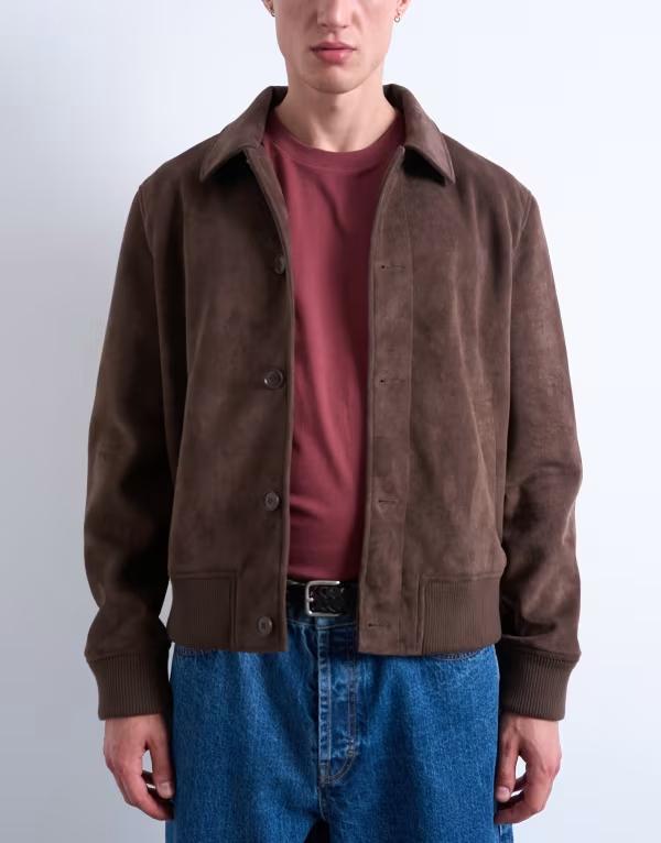 トップマン メンズ アウター ジャケット・ブルゾン スエード ジャケット Topman faux suede harrington jacket BROWN ブラウン