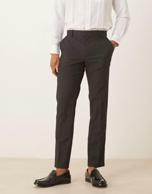エイソス メンズ ボトムス カジュアルパンツ パンツ ASOS DESIGN slim dress pants CHARCOAL チャコール