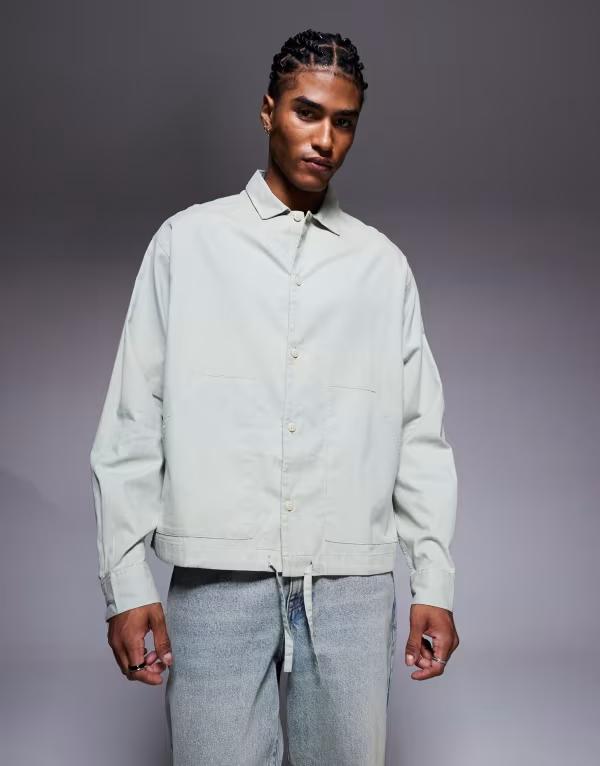 エイソス メンズ トップス シャツ コーデュロイ ASOS DESIGN boxy oversized corduroy shirt in sage SAGE GREEN グリーン