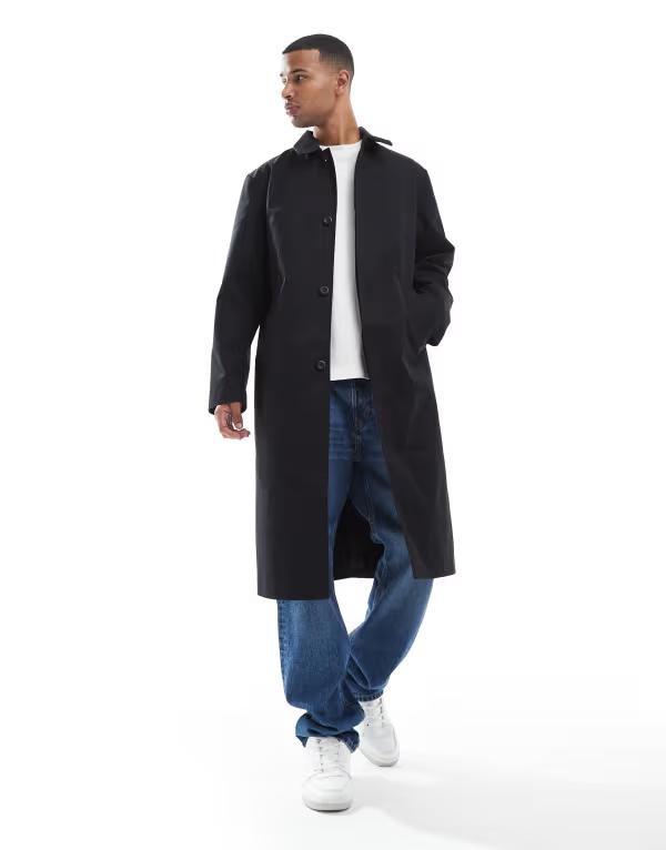 エイソス メンズ アウター 厚地の外套 ASOS DESIGN trench coat Black 黒いこと