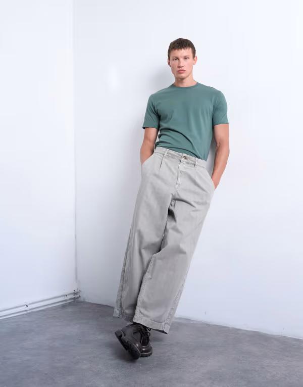 トップマン メンズ ボトムス カジュアルパンツ パンツ Topman herringbone barrel leg pants in stone STONE ストーン