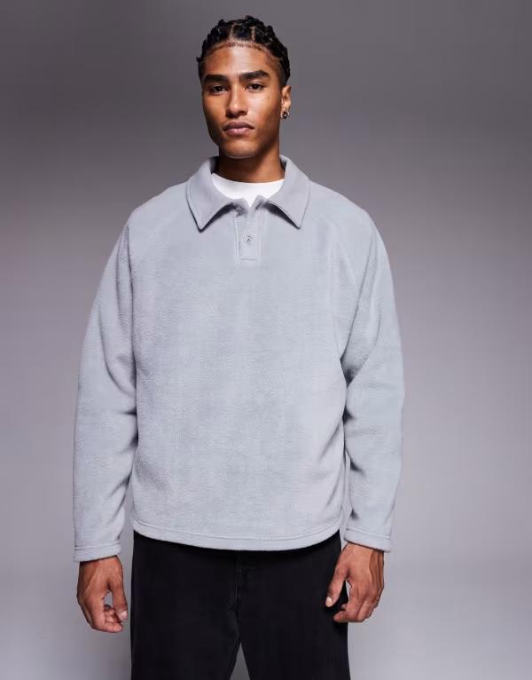 エイソス メンズ アウター パーカー・スウェット リブ スウェット シャツ フリース ASOS DESIGN oversized fleece sweatshirt with ribbed collar ULTIMATE GRAY グレー