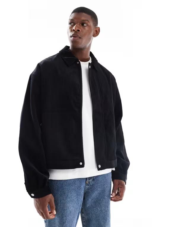 エイソス メンズ アウター ジャケット・ブルゾン コーデュロイ ジャケット ASOS DESIGN corduroy harrington jacket Black ブラック