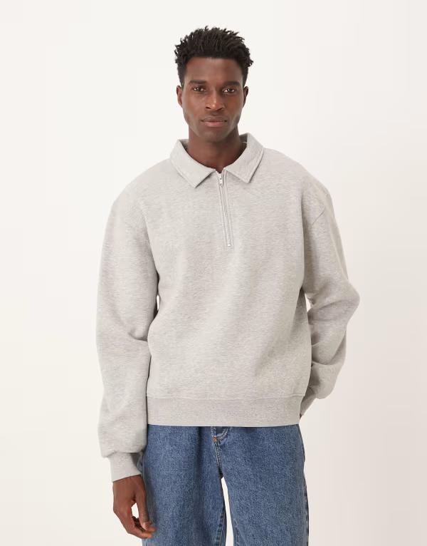 エイソス メンズ アウター パーカー・スウェット スウェット シャツ ASOS DESIGN boxy oversized collared sweatshirt with zip in heather Gray Heather グレー
