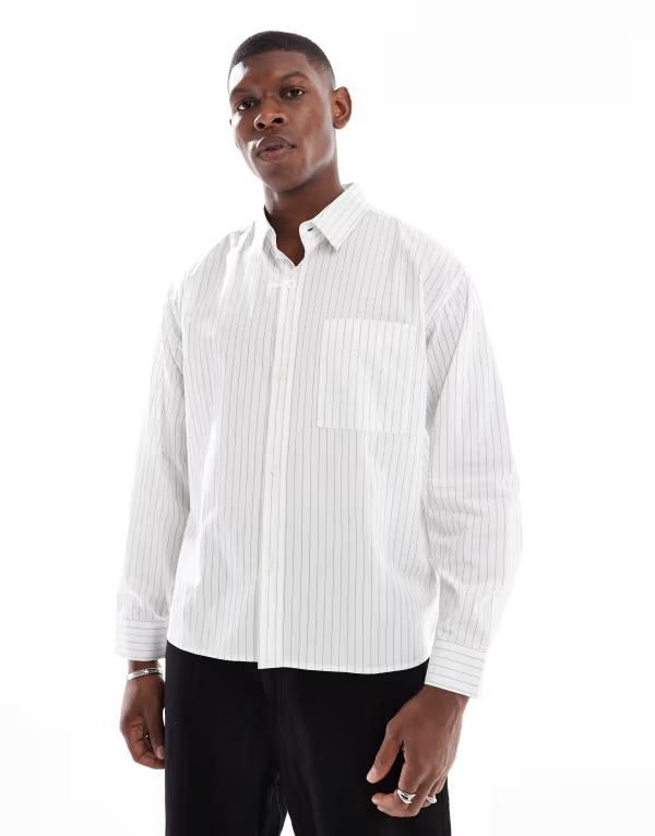 コットンオン メンズ トップス シャツ Cotton On hampton long sleeve shirt and black stripes White black stripe ホワイト