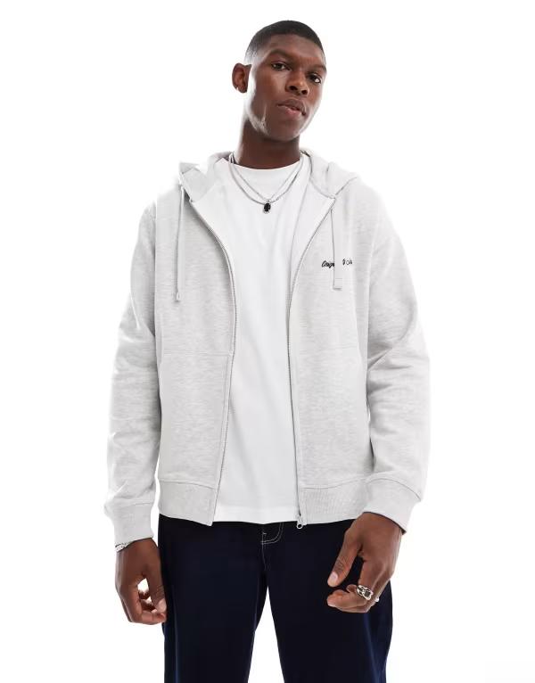 ジャック アンド ジョーンズ メンズ アウター パーカー・スウェット ロゴ パーカー Jack & Jones zip up logo hoodie in light gray heather White Melange ホワイト 17,836円