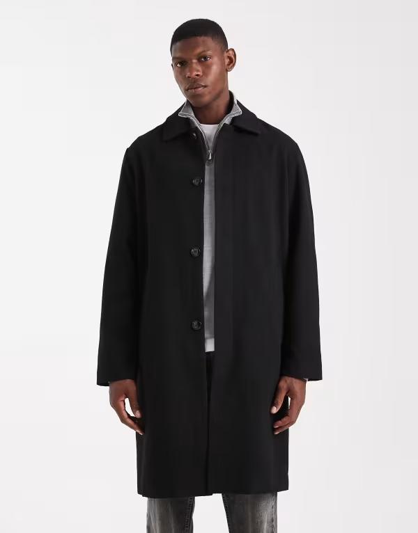 ジャック アンド ジョーンズ メンズ アウター コート ウール Jack & Jones wool look longline overcoat Black ブラック