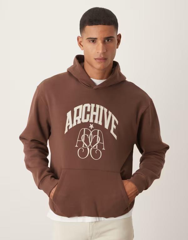 エイソス メンズ アウター パーカー・スウェット プリント パーカー ASOS DESIGN hoodie with street embroidery print BROWN ブラウン