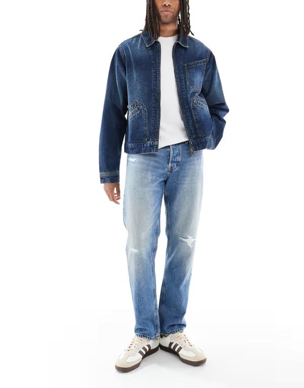 ジャック アンド ジョーンズ メンズ ボトムス デニムパンツ ジーンズ Jack & Jones Chris straight jeans with rip and repair Blue Denim デニム