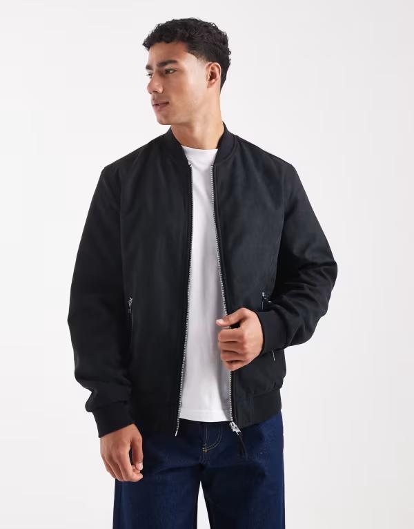 手玉 アンド ジョーンズ メンズ アウター 上衣・上衣 スエードクロス 上衣 Jack \u0026 Jones faux suede bomber jacket Black 黒いこと