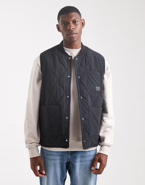 手玉 アンド ジョーンズ メンズ アウター 上衣・上衣 キルティング 限りない Jack \u0026 Jones quilted bomber vest Black 黒いこと