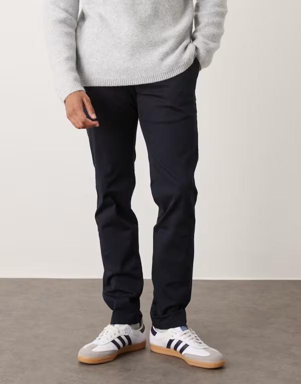 マンゴ メンズ ボトムス 心地よいズボン下 か細い嵌まる ズボン下 綿織物 Mango cotton slim fit pants NAVY 米国海軍 ズボン・パンツ-メンズファッション