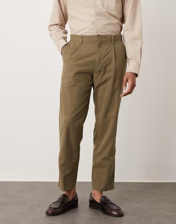 マンゴ メンズ ボトムス カジュアルパンツ パンツ コットン Mango cotton mix pleat front tailored pants in dark DARK GREEN グリーン