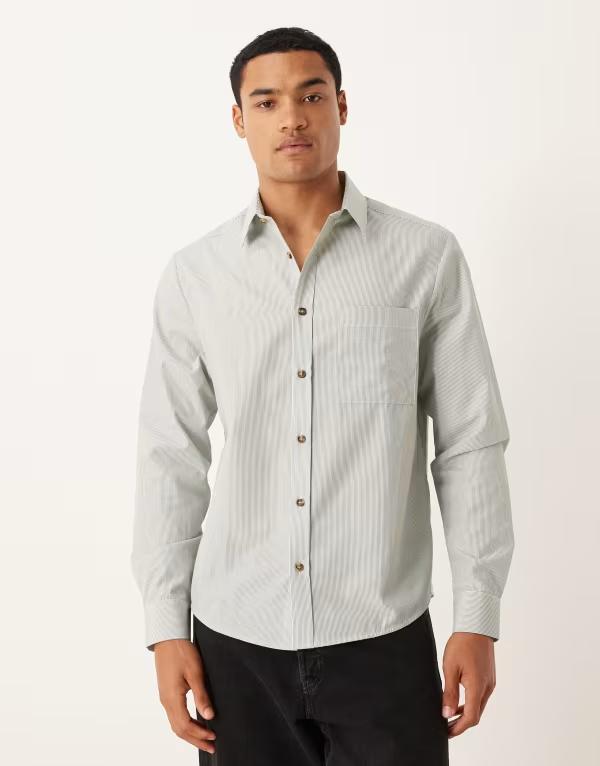 エイソス メンズ トップス シャツ レギュラーフィット ASOS DESIGN regular fit shirt and white stripe GREEN グリーン