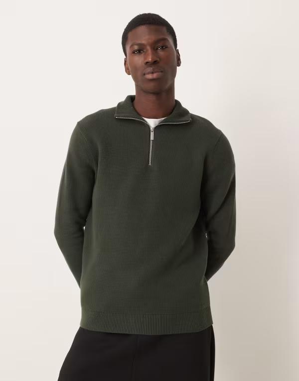 セレクティッド メンズ アウター ニット・セーター ハーフジップ セーター ニット Selected knit half zip sweater in dark Deep Forest フォレスト 23,100円