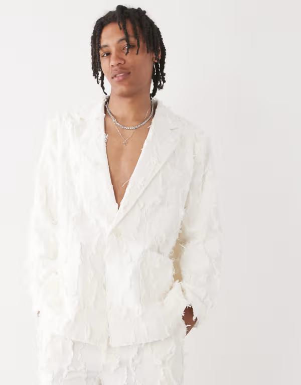 リクレイム ヴィンテージ メンズ アウター ジャケット・ブルゾン ジャケット Reclaimed Vintage Limited Edition oversized suit jacket in cream with fraying Cream クリーム