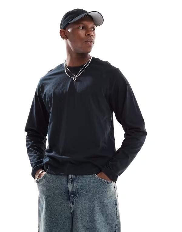 コットンオン メンズ トップス Tシャツ Cotton On long sleeve T-shirt Black ブラック|ReVida 店