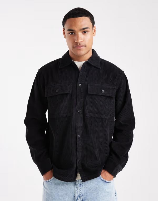 ジャック アンド ジョーンズ メンズ トップス シャツ コーデュロイ Jack & Jones oversized corduroy overshirt Black ブラック