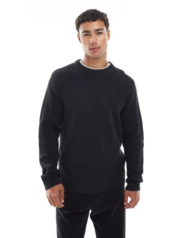 ジャック アンド ジョーンズ メンズ アウター ニット・セーター リブニット セーター ニット Jack & Jones oversized thick rib knit sweater Black ブラック