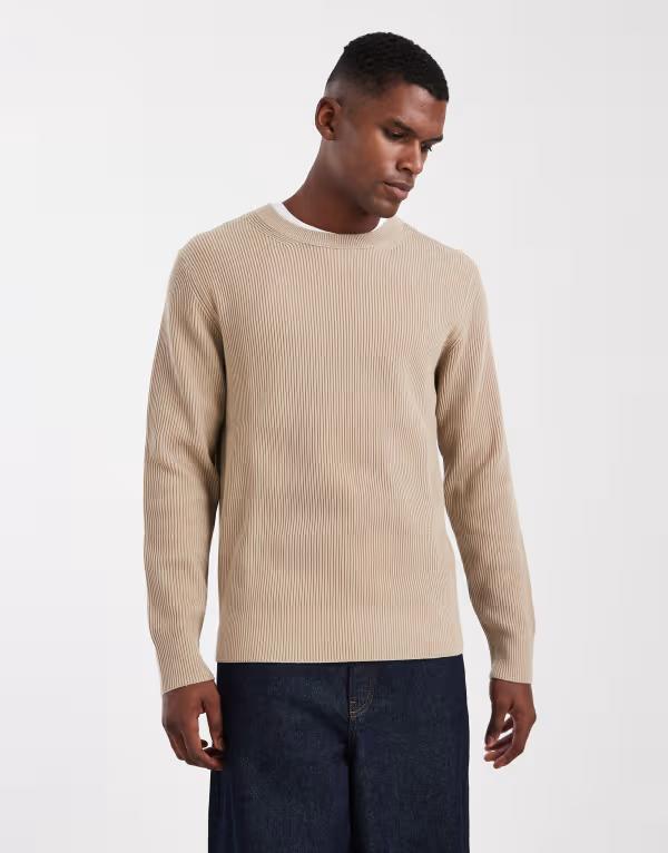 ジャック アンド ジョーンズ メンズ アウター ニット・セーター リブ セーター Jack & Jones ribbed sweater Crockery ベージュ|ReVida 店