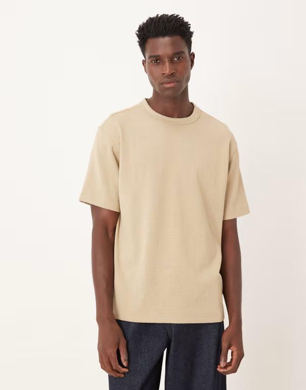 マンゴ メンズ トップス Tシャツ コットン ニット Mango cotton mix fine knit T-shirt BEIGE ベージュ