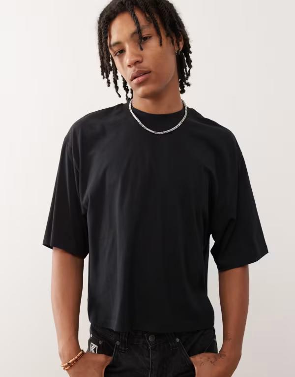 コルージョン メンズ トップス Tシャツ COLLUSION Boxy T-shirt Black ブラック