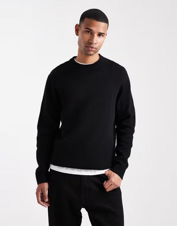 ジャック アンド ジョーンズ メンズ アウター ニット・セーター クルーネック セーター ニット Jack & Jones premium knit crew neck sweater Black ブラック