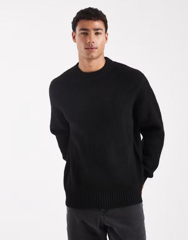 ジャック アンド ジョーンズ メンズ アウター ニット・セーター リブニット セーター ニット Jack & Jones oversize thick rib knit sweater Black ブラック｜ReVida 店