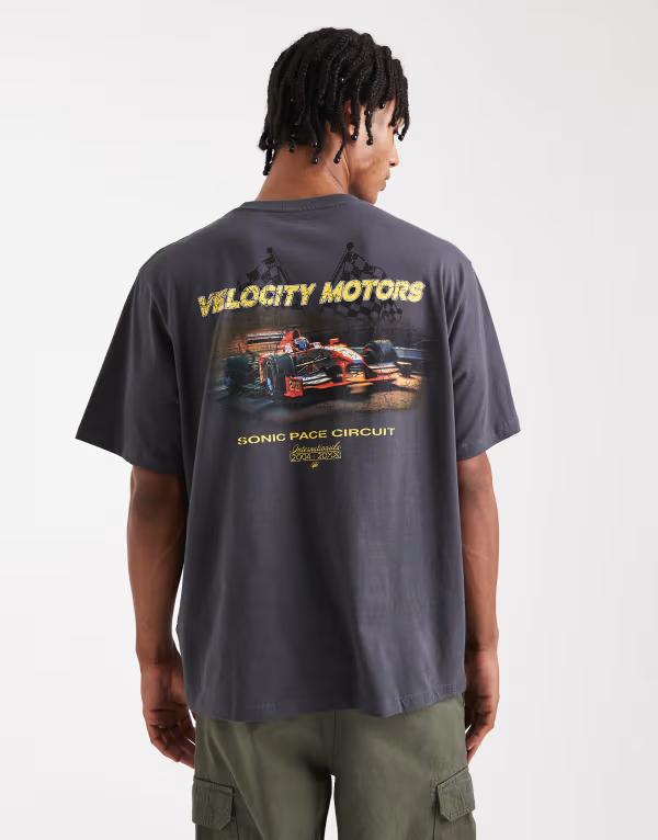 ジャック アンド ジョーンズ メンズ トップス Tシャツ プリント シャツ Jack & Jones oversize T-shirt with car back print Asphalt グレー