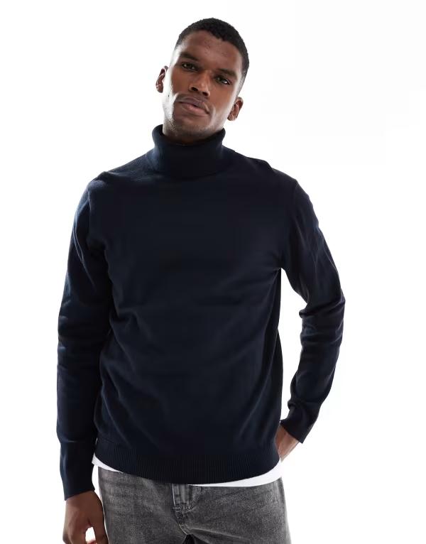 ジャック アンド ジョーンズ メンズ アウター ニット・セーター タートルネック セーター Jack & Jones turtleneck sweater Navy Blazer ネイビー