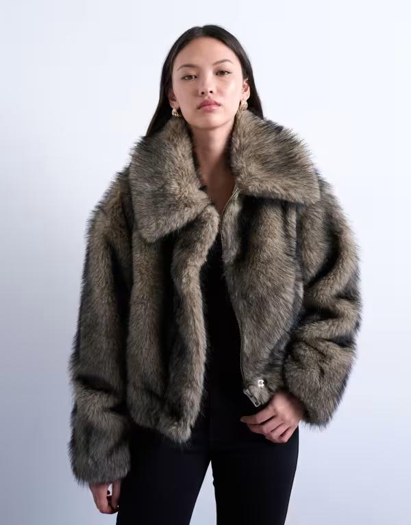 とっ始め販売店 レディース アウター 上衣・上衣 フルジップ 上衣 Topshop faux fur zip through bomber jacket インチ natural natural