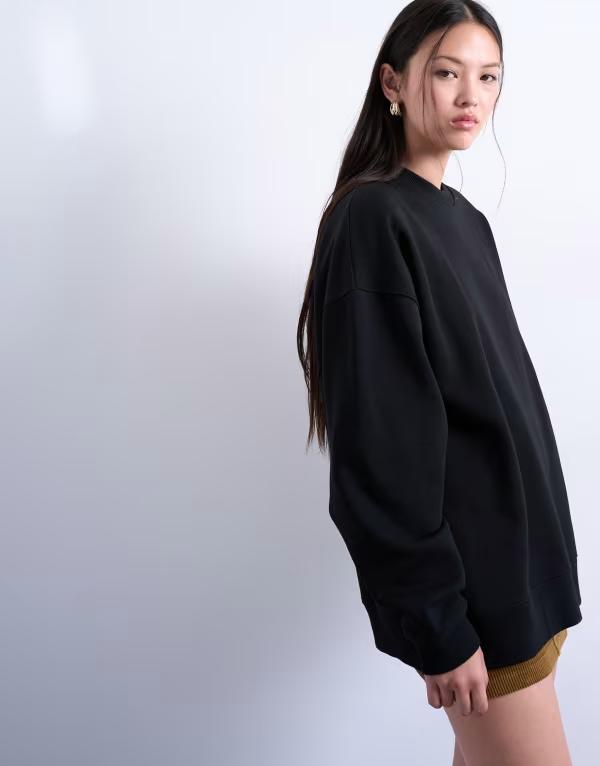 トップショップ レディース アウター パーカー・スウェット スウェット シャツ Topshop longline sweatshirt Black ブラック｜ReVida 店