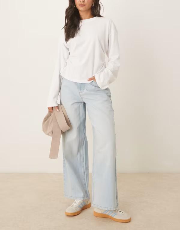 リクレイム ヴィンテージ レディース ボトムス ジーンズズボン下 ワイドレッグ ジーンズ デニム Reclaimed Vintage baggy wide leg denim jeans インチ light-blue wash Light Blue 青み