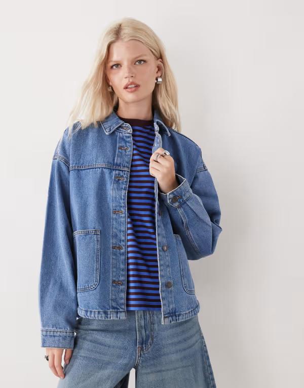 ノイジーメイ レディース アウター ジャケット・ブルゾン デニム ジャケット Noisy May boxy fit denim jacket in mid blue denim Medium blue denim デニム|ReVida 店