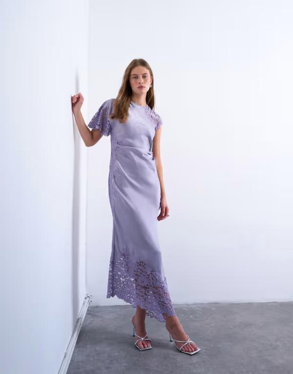 とっ始め販売店 レディース トップス 衣装 midi衣装 midi スピード競技 Topshop lace insert grown-on shoulder MIDI dress インチ dusty lilac LILAC 紫はしどい