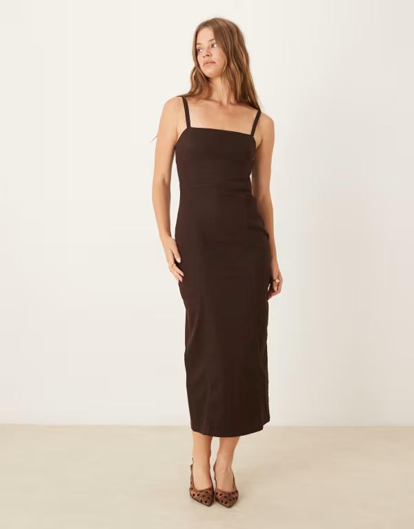 エイソス レディース トップス ワンピース デニム ホルター ASOS DESIGN denim halter neck midaxi dress in chocolate Chocolate チョコレート