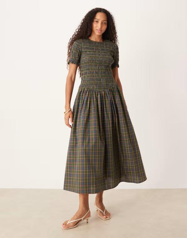 エイミー・リー レディース トップス 衣装 midi衣装 midi Amy Lynn shirred MIDI dress check Green check 緑であること