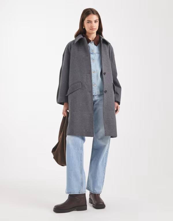 エイソス レディース アウター コート キルティング ASOS DESIGN mid length car coat with quilted lining in charcoal melange Charcoal チャコール
