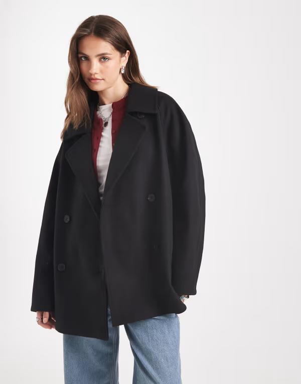 エイソス レディース アウター コート ASOS DESIGN oversized mid length pea coat Black ブラック