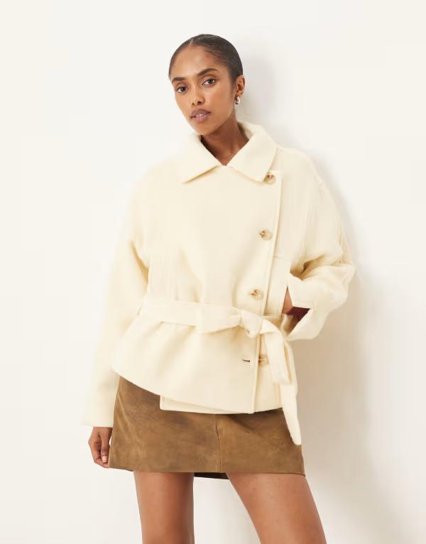 エイソス レディース アウター 上衣・上衣 羊毛 厚地の外套 ASOS DESIGN wool blend short trench coat with low belt インチ buttermilk Buttermilk