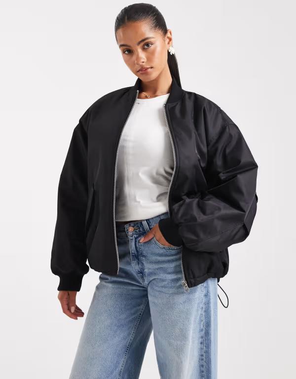 エイソス レディース アウター ジャケット・ブルゾン ジャケット ASOS DESIGN oversized bomber jacket Black ブラック