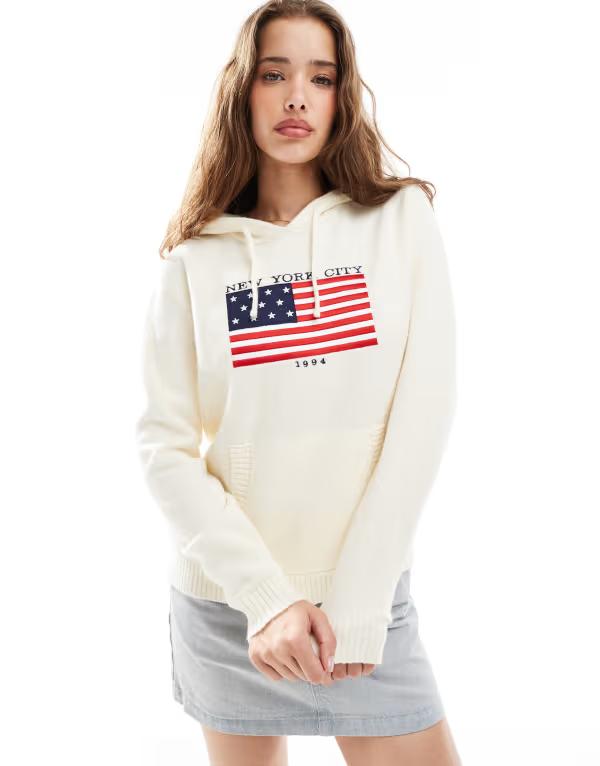 デイジーストリート レディース アウター パーカー・スウェット パーカー Daisy Street wide rib hoodie with flag applique and embroidery インチ cream CREAM 皮膚軟化剤