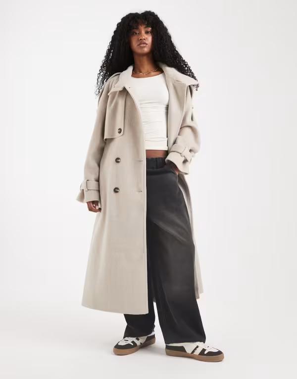 エイソス レディース アウター コート スタンドネック ASOS DESIGN brushed longline funnel neck trench coat in oatmeal melange Oatmeal オートミール