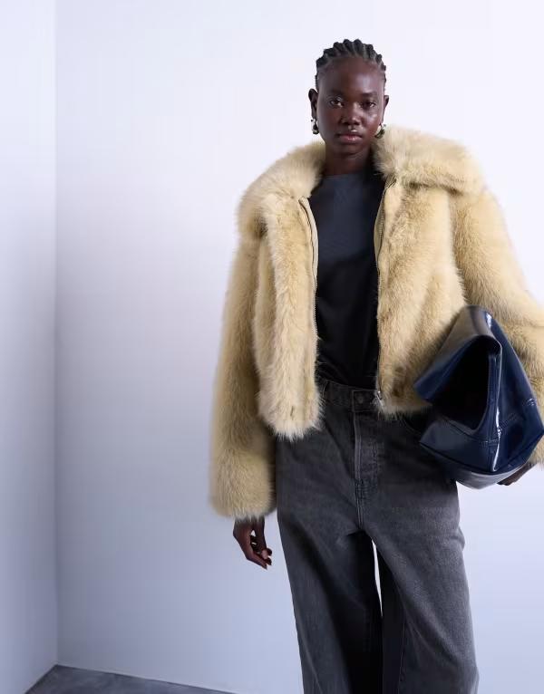 トップショップ レディース アウター ジャケット・ブルゾン ジャケット Topshop faux fur zip thru bomber jacket in buttermilk Buttermilk|ReVida 店