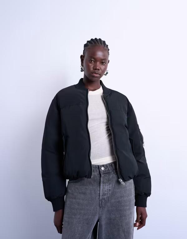 とっ始め販売店 レディース アウター 上衣・上衣 上衣 Topshop padded hybrid bomber jacket black 黒いこと