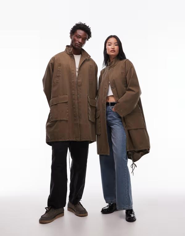 コルージョン レディース アウター コート パーカー COLLUSION Unisex longline parka Khaki カーキ|ReVida 店